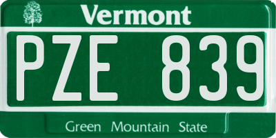 VT license plate PZE839