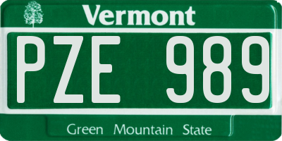 VT license plate PZE989