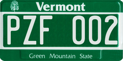 VT license plate PZF002