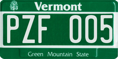 VT license plate PZF005