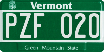 VT license plate PZF020