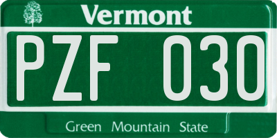 VT license plate PZF030
