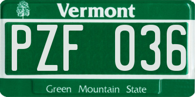 VT license plate PZF036