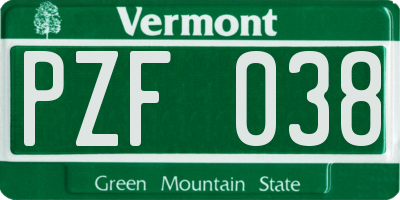 VT license plate PZF038
