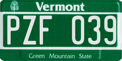 VT license plate PZF039