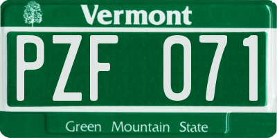 VT license plate PZF071