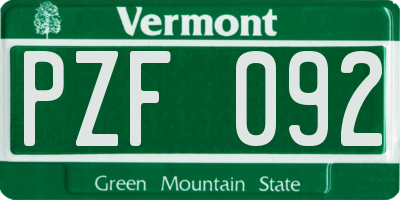 VT license plate PZF092
