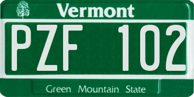 VT license plate PZF102