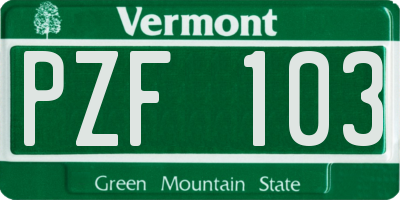 VT license plate PZF103