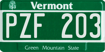 VT license plate PZF203