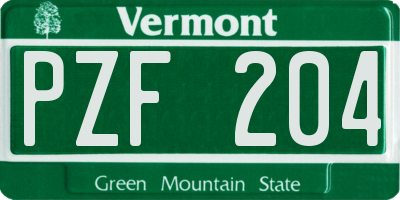 VT license plate PZF204