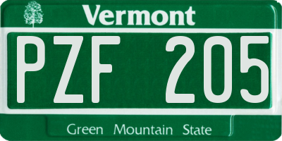 VT license plate PZF205