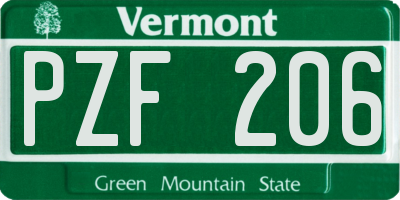 VT license plate PZF206