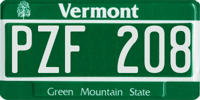 VT license plate PZF208