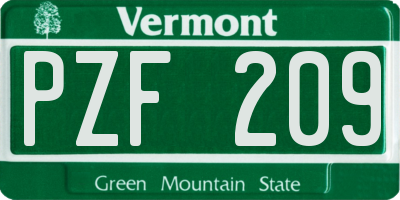 VT license plate PZF209