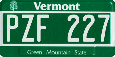 VT license plate PZF227