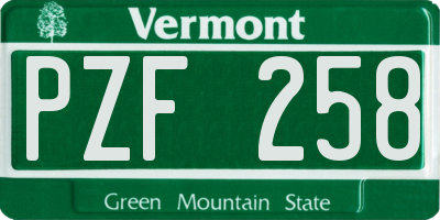 VT license plate PZF258