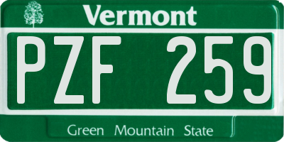 VT license plate PZF259