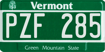 VT license plate PZF285