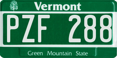 VT license plate PZF288