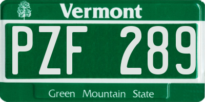 VT license plate PZF289