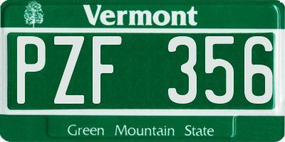 VT license plate PZF356