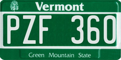 VT license plate PZF360
