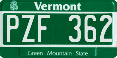VT license plate PZF362