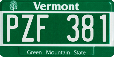 VT license plate PZF381
