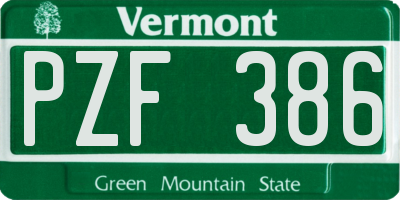 VT license plate PZF386