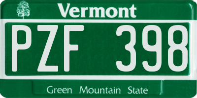 VT license plate PZF398