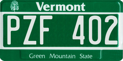 VT license plate PZF402
