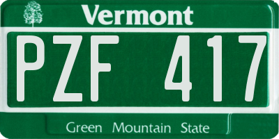VT license plate PZF417