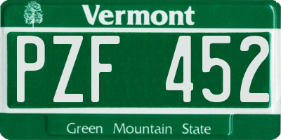 VT license plate PZF452