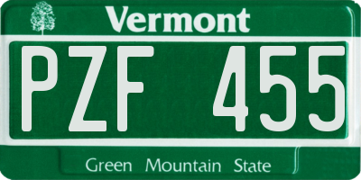 VT license plate PZF455