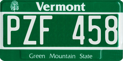 VT license plate PZF458