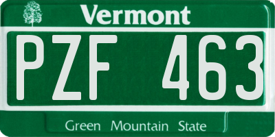 VT license plate PZF463