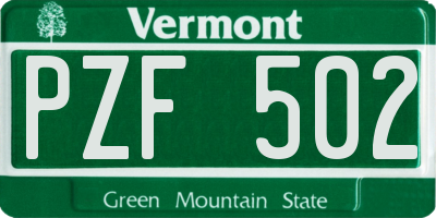 VT license plate PZF502