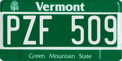 VT license plate PZF509