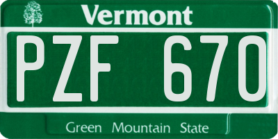 VT license plate PZF670