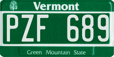 VT license plate PZF689