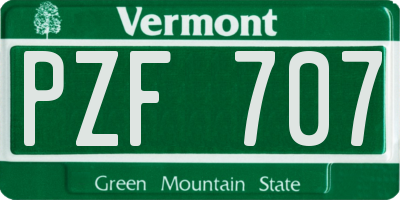 VT license plate PZF707