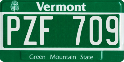 VT license plate PZF709