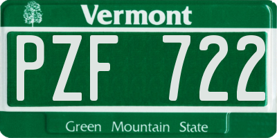 VT license plate PZF722