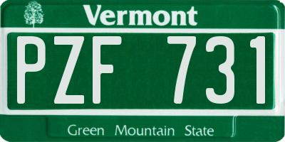 VT license plate PZF731