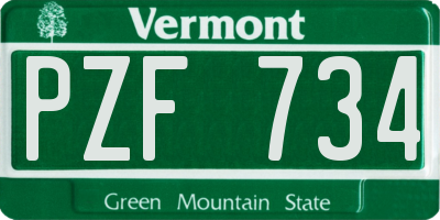 VT license plate PZF734