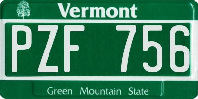 VT license plate PZF756