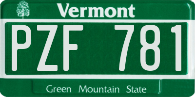 VT license plate PZF781