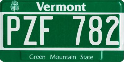 VT license plate PZF782