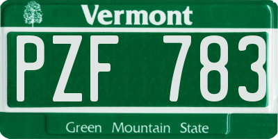 VT license plate PZF783